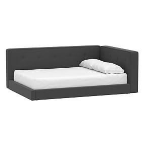 Cushy Corner Platform Upholstered Bed, Double,Chenille Washed Charcoal