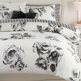 Emily &amp; Meritt Bed of Roses Duvet Cover - Black &amp; Ivory