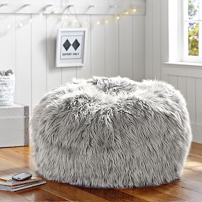 Himalayan Faux-Fur Grey Beanbag Chair