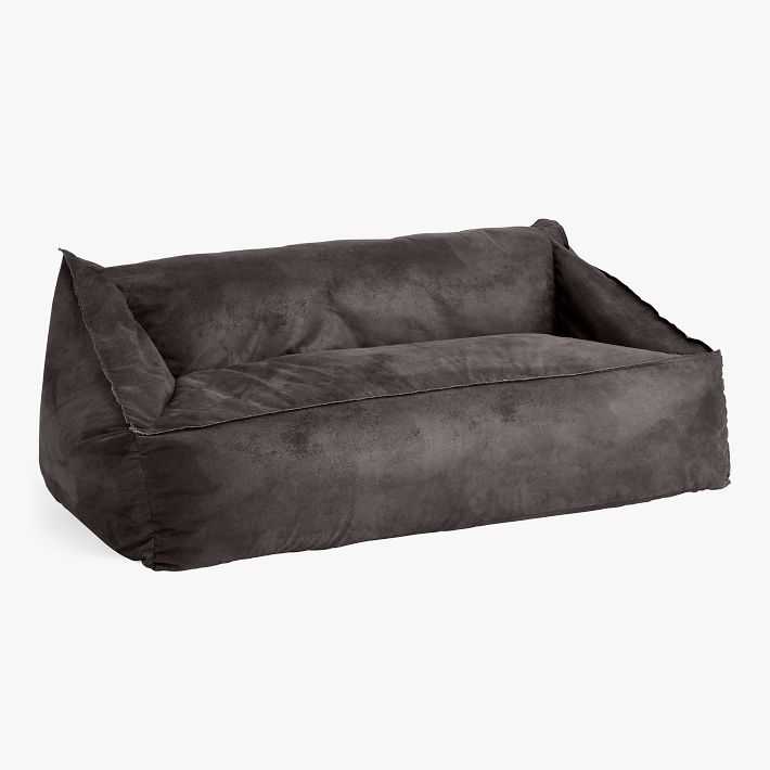 Textured Faux Suede Charcoal Double Modern Lounger