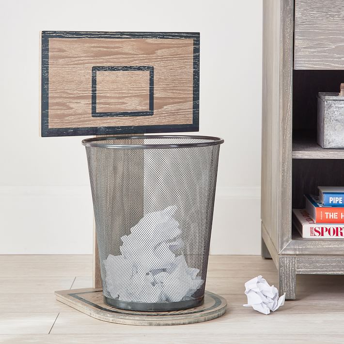 Basketball hoop trash can discount