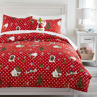 Grinch Flannel Dot Boys Duvet Cover Sham Sale Pottery Barn Teen