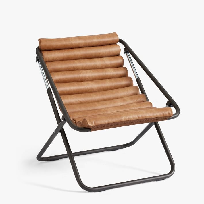 Faux Leather Caramel  Channeled Sling Chair