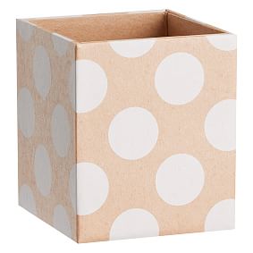 Printed Paper Desk Accessories Set, Natural Kraft &amp; White Dot