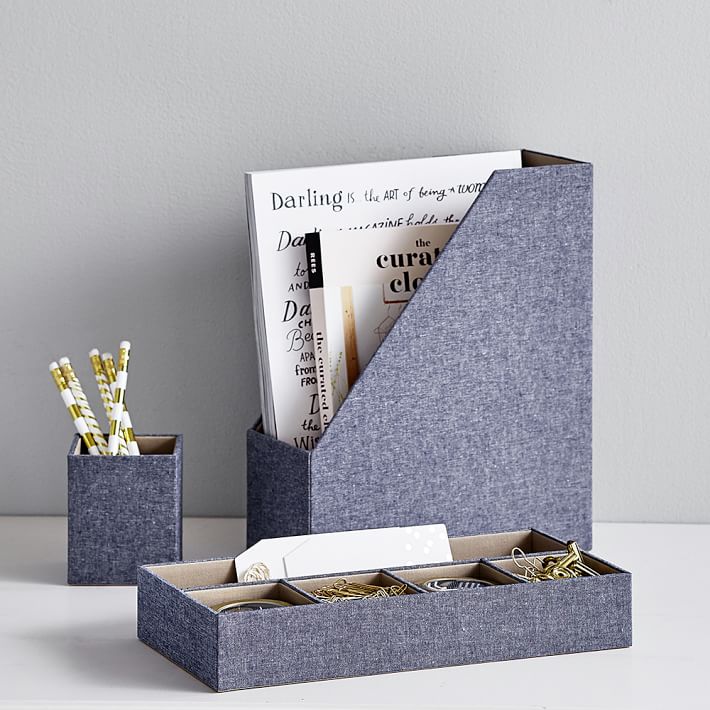 Fabric Desk Accessories Set, Chambray