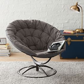 Enzyme Washed Canvas Grey Swivel Hang- A-Round Chair