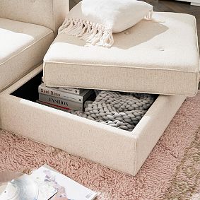 Piped Cushy Ottoman with Storage (32.5&quot;)