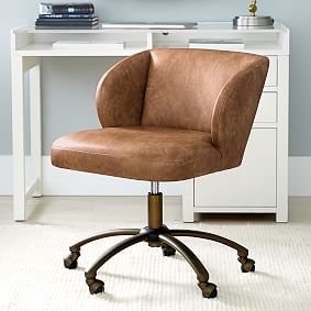 Faux Leather Caramel Wingback Swivel Desk Chair