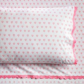 Roller Rabbit Heart Organic Sheet Set, Double, Pink