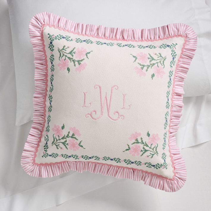 Floral Cross Stitch Pillow Cover