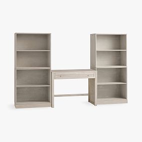 Stack Me Up Writing Desk with 4 2-Shelf Bookcases Set, Brushed Fog