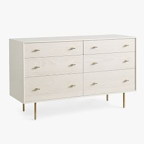 west elm x pbt Modernist 6-Drawer Wide Dresser, White/Wintered Wood