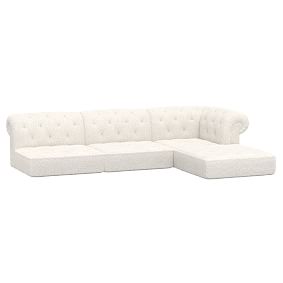 Cushy Roll Arm L-Shaped Sectional Set, Sherpa Ivory, IDS