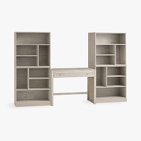 Stack Me Up Writing Desk with 4 Mixed Shelves Set, Brushed Fog