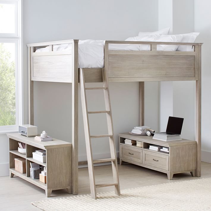 Hampton Loft Bed with Media &amp; Bookcase Set