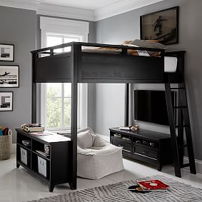 Hampton Loft Bed with Media &amp; Bookcase Set