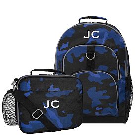 Pottery Barn Kids Blue Camoflauge Large Backpack hot Lunch Bag and Thermos Set