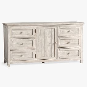 Beadboard 6-Drawer Wide Dresser, Weathered White