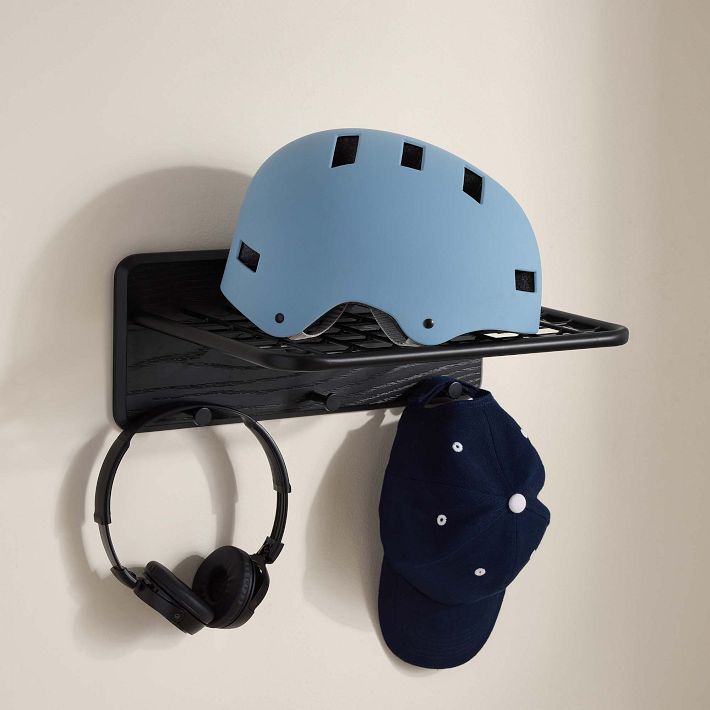 Metal Grid Helmet Shelf With Hooks (15&quot;x6&quot;)