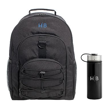 Solid Black Backpack and Solid Black Slim Water Bottle, Large