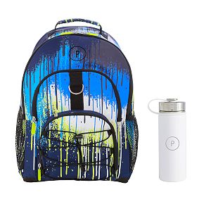 Drip Painting Blue Backpack and Solid White Slim Water Bundle