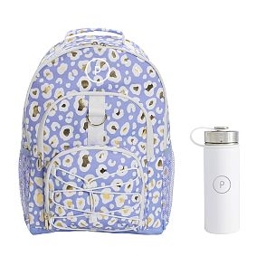 Lavender Metallic Leopard Backpack and Solid White Slim Water Bottle Bundle