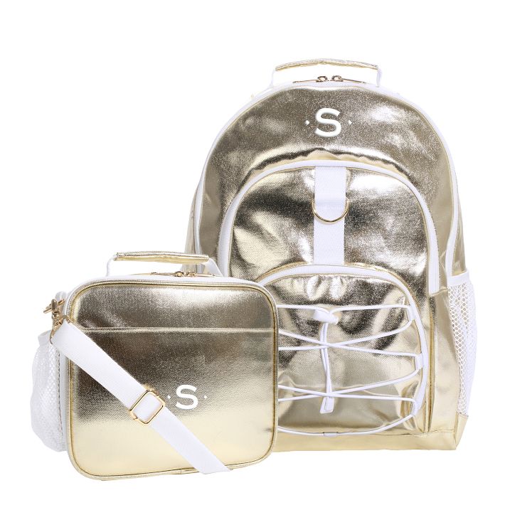 Metallic Gold Backpack and Cold Pack Lunch Box Bundle