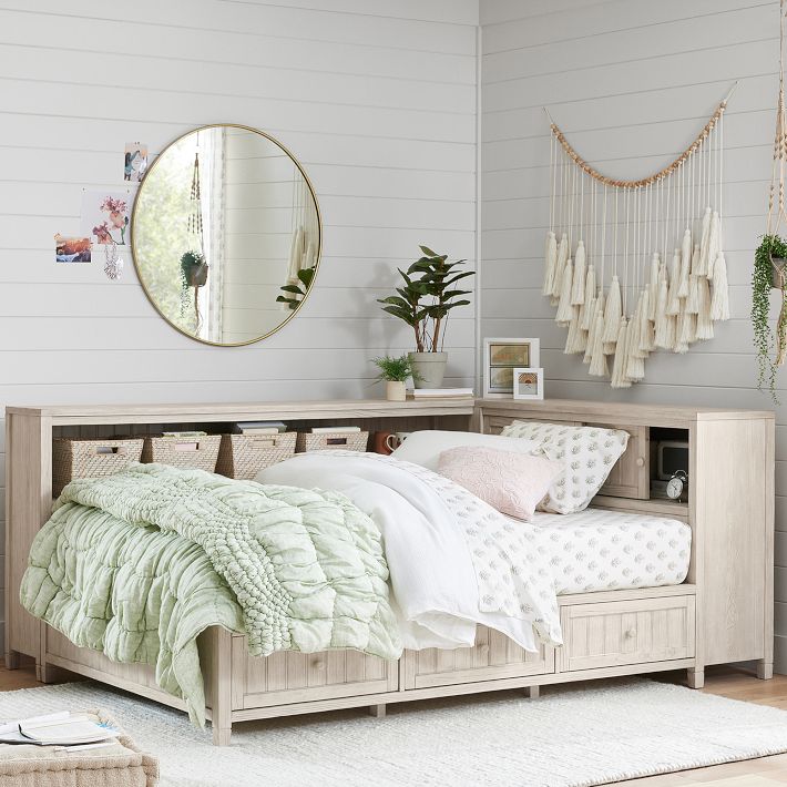 Beadboard Double Corner Storage Lounge Bed