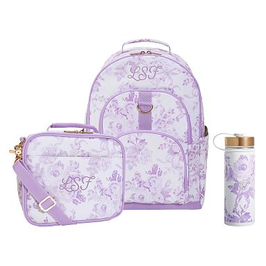 Gear-Up LoveShackFancy Lavender Damask Backpack and Cold Pack Lunch Box Bundle, Set of 3