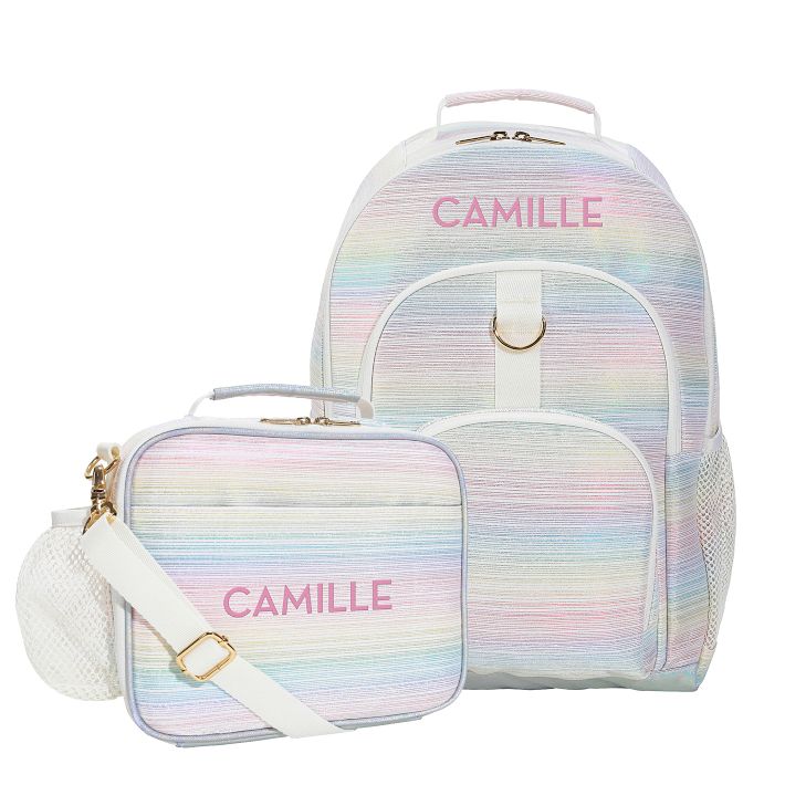Gear-Up Metallic Ombre Stripes Backpack &amp; Cold Pack Lunch Bundle