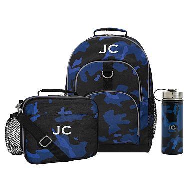 Gear-Up Blue Navy Camo Backpack, Cold Pack Lunch & Water Bottle Bundle, Large