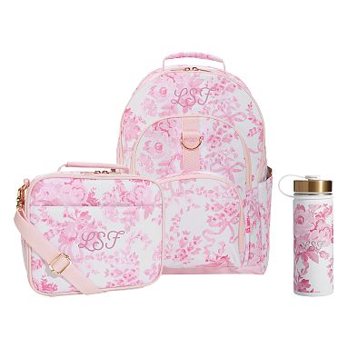 Gear-Up LoveShackFancy Pink Garden Party Backpack, Cold Pack Lunch & Water Bottle Bundle, Large