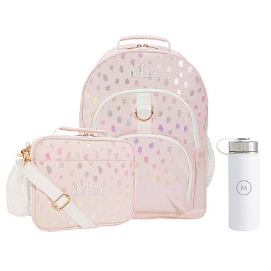 Gear-Up Iridescent Blush Brushstroke Backpack, Cold Pack Lunch & Water Bottle Bundle, X-Large