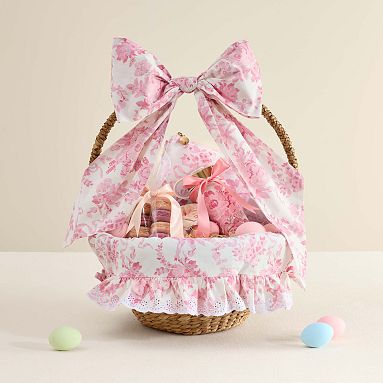 LoveShackFancy Damask Easter Basket Liner & Bow, Pink