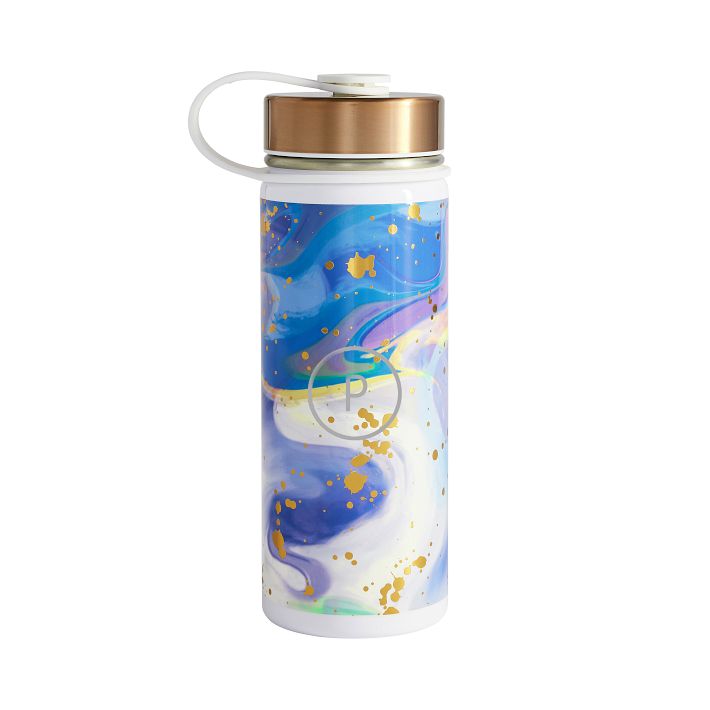 Colour Flow Gold Metallic Deep Blue Slim Water Bottle