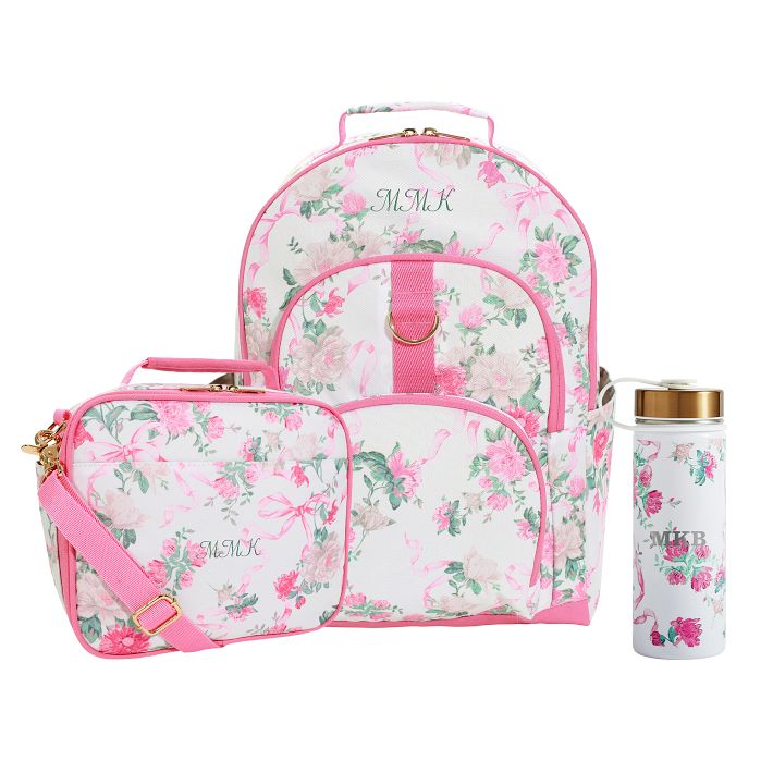 LoveShackFancy Pink Floral Ribbon Backpack and Cold Pack Lunch Box Bundle, Set of 3