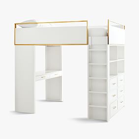 Blaire Loft Bed, Double, Lacqured Simply White with Gold