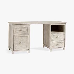 Beadboard Drawer & Cubby Smart Storage Desk, Weathered White