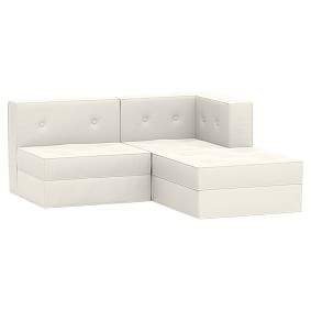 Piped Cushy Storage Sectional Set, Everyday Velvet Ivory