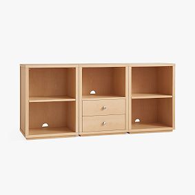 Keaton Wall System Triple Set (1 Drawer and 2 Cubby with bases), Natural