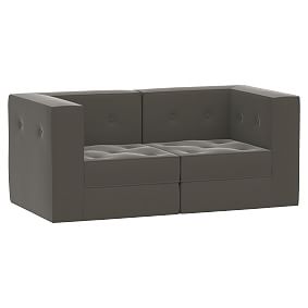 Piped Cushy Storage Loveseat Set, Lustre Velvet Charcoal