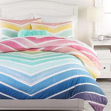 Pottery Barn chevron pink teal purple outlet full/queen duvet 100% cotton 86X83