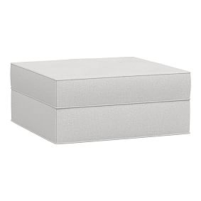 Piped Cushy Storage Ottoman, Brushed Crossweave Light Grey