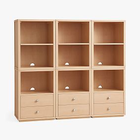 Keaton Wall System Super Set, 3 Drawer and 3 Cubby with bases, Natural