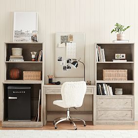 Stack Me Up Desk &amp; Bookcase with Cubbies, Drawers and Fridge Storage Set