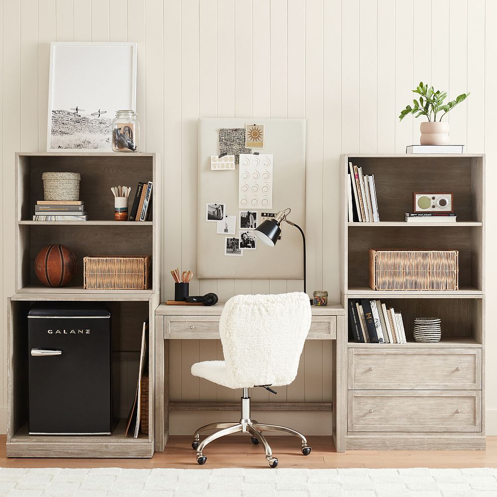 Stack Me Up Desk &amp; Bookcase with Cubbies, Drawers and Fridge Storage Set