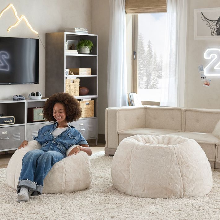 Fluffy white beanbag sales