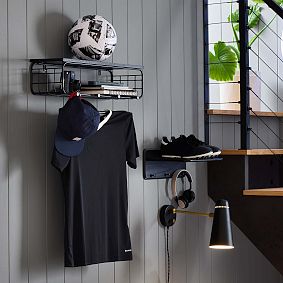 Metal Grid Helmet Shelf With Hooks (15&quot;x6&quot;)