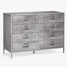 Locker 8-Drawer Wide Dresser, Gray Metal