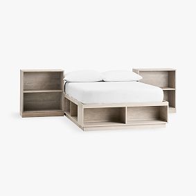 Stack Me Up Storage Bed with 2-Shelf Bookcase Set, Double, Brushed Fog